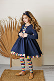 Serendipity Navy Dress w/ Stripe Legging F2121 - School Girl Collection - Let Them Be Little, A Baby & Children's Clothing Boutique