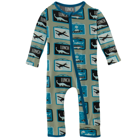 Kickee Pants Print Coverall with Zipper - Silver Sage Lunchboxes - Let Them Be Little, A Baby & Children's Clothing Boutique