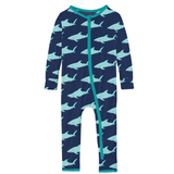 Kickee Pants Print Coverall with Zipper - Flag Blue Sharky - Let Them Be Little, A Baby & Children's Clothing Boutique