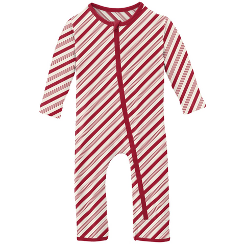 Kickee Pants Print Coverall with Zipper - Crimson Candy Cane Stripe - Let Them Be Little, A Baby & Children's Clothing Boutique