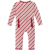 Kickee Pants Print Coverall with Zipper - Crimson Candy Cane Stripe - Let Them Be Little, A Baby & Children's Clothing Boutique