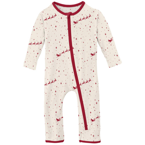 Kickee Pants Print Coverall with Zipper - Natural Flying Santa - Let Them Be Little, A Baby & Children's Clothing Boutique