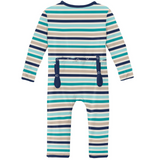Kickee Pants Print Coverall with Zipper - Sand & Sea Stripe - Let Them Be Little, A Baby & Children's Clothing Boutique