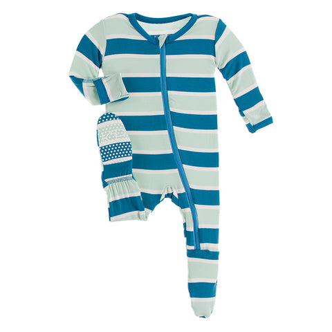 Kickee Pants Print Footie with Zipper - Seaside Cafe Stripe PRESALE - Let Them Be Little, A Baby & Children's Boutique