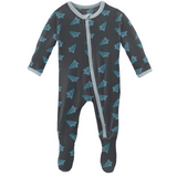 Kickee Pants Print Footie with Zipper - Lined Paper Airplanes - Let Them Be Little, A Baby & Children's Clothing Boutique
