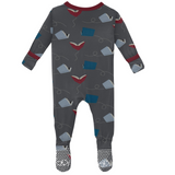 Kickee Pants Print Footie with Zipper - Slate Flying Books - Let Them Be Little, A Baby & Children's Clothing Boutique