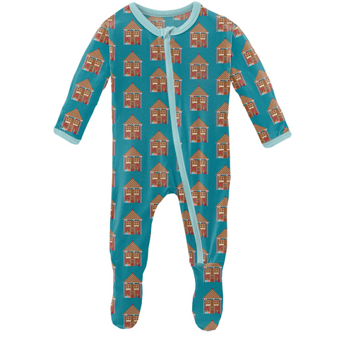 Kickee Pants Print Footie with Zipper - Bay Gingerbread - Let Them Be Little, A Baby & Children's Clothing Boutique