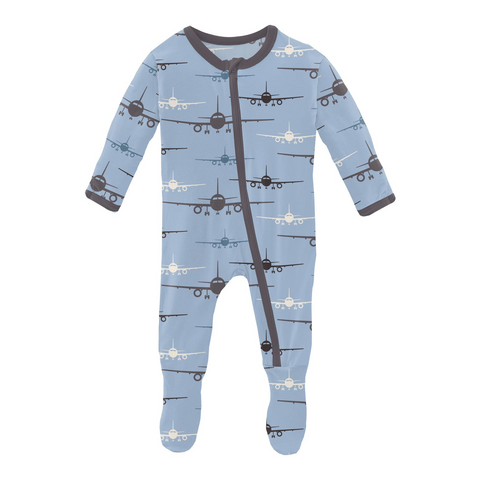Kickee Pants Print Footie with Zipper - Pond Airplanes - Let Them Be Little, A Baby & Children's Clothing Boutique