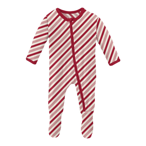 Kickee Pants Print Footie with Zipper - Crimson Candy Cane Stripe - Let Them Be Little, A Baby & Children's Clothing Boutique