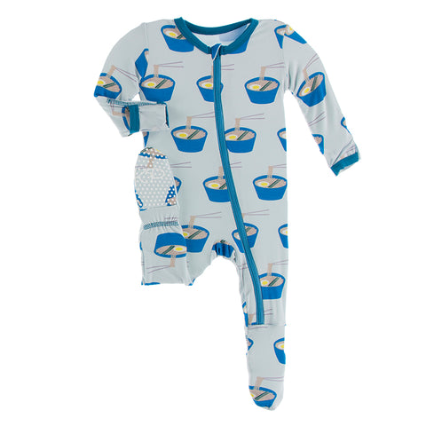 Kickee Pants Print Footie with Zipper - Illusion Blue Ramen PRESALE - Let Them Be Little, A Baby & Children's Boutique