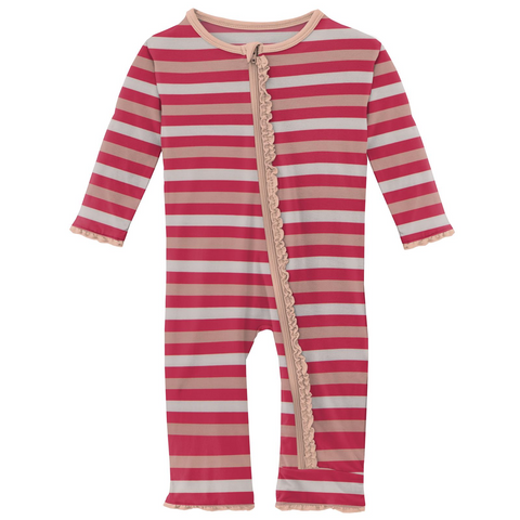Kickee Pants Print Muffin Ruffle Zipper Coverall - Hopscotch Stripe - Let Them Be Little, A Baby & Children's Clothing Boutique