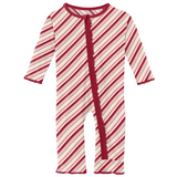 Kickee Pants Print Muffin Ruffle Zipper Coverall - Strawberry Candy Cane Stripe - Let Them Be Little, A Baby & Children's Clothing Boutique