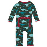 Kickee Pants Print Muffin Ruffle Zipper Coverall - Santa Dinos - Let Them Be Little, A Baby & Children's Clothing Boutique