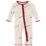 Kickee Pants Print Muffin Ruffle Zipper Coverall - Natural Flying Santa - Let Them Be Little, A Baby & Children's Clothing Boutique
