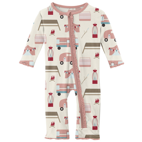 Kickee Pants Print Muffin Ruffle Zipper Coverall - Natural Camping - Let Them Be Little, A Baby & Children's Clothing Boutique