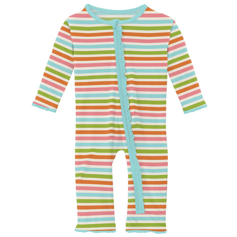 Kickee Pants Print Muffin Ruffle Zipper Coverall - Beach Day Stripe - Let Them Be Little, A Baby & Children's Clothing Boutique