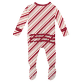 Kickee Pants Muffin Ruffle Zipper Footie - Strawberry Candy Cane Stripe - Let Them Be Little, A Baby & Children's Clothing Boutique