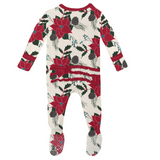 Kickee Pants Muffin Ruffle Zipper Footie - Christmas Floral - Let Them Be Little, A Baby & Children's Clothing Boutique