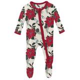 Kickee Pants Muffin Ruffle Zipper Footie - Christmas Floral - Let Them Be Little, A Baby & Children's Clothing Boutique