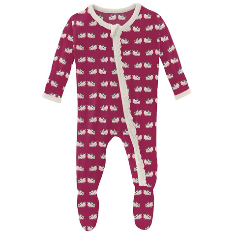 Kickee Pants Muffin Ruffle Zipper Footie - Berry Cow - Let Them Be Little, A Baby & Children's Clothing Boutique