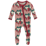 Kickee Pants Muffin Ruffle Zipper Footie - Blush Strawberry Farm - Let Them Be Little, A Baby & Children's Clothing Boutique