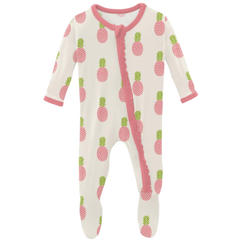 Kickee Pants Muffin Ruffle Zipper Footie - Strawberry Pineapples - Let Them Be Little, A Baby & Children's Clothing Boutique