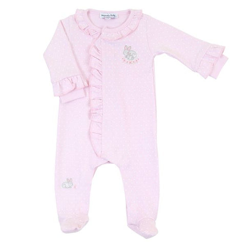 Magnolia Baby Embroidered Ruffle Front Footie - Darling Bunnies - Let Them Be Little, A Baby & Children's Boutique