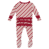 Kickee Pants Classic Ruffle Zipper Footie - Crimson Candy Cane Stripe - Let Them Be Little, A Baby & Children's Clothing Boutique