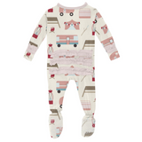 Kickee Pants Classic Ruffle Zipper Footie - Natural Camping - Let Them Be Little, A Baby & Children's Clothing Boutique