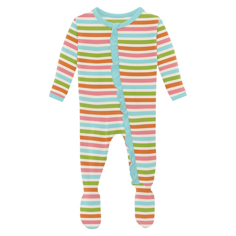 Kickee Pants Classic Ruffle Zipper Footie - Beach Day Stripe - Let Them Be Little, A Baby & Children's Clothing Boutique