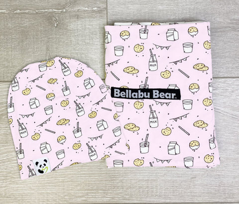 Bellabu Bear Swaddle & Beanie Set - Milk & Cookies Pink - Let Them Be Little, A Baby & Children's Boutique