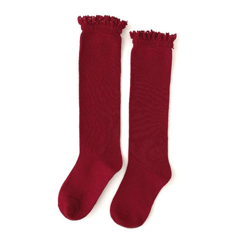 Little Stocking Co. Lace Top Knee Highs - Cherry Red - Let Them Be Little, A Baby & Children's Clothing Boutique