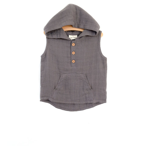 City Mouse Muslin Hooded Henley Tank - Steel - Let Them Be Little, A Baby & Children's Clothing Boutique