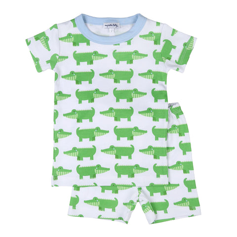 Magnolia Baby Shorts PJ Set - Alligator Light Blue - Let Them Be Little, A Baby & Children's Clothing Boutique