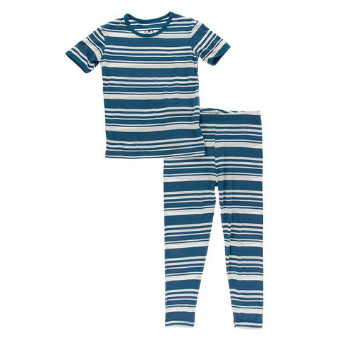 Kickee Pants Print Short Sleeve Pajama Set - Fishing Stripe - Let Them Be Little, A Baby & Children's Boutique