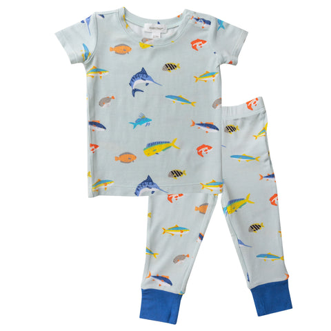 Angel Dear Short Sleeve 2 Piece PJ Set - Tropical Fish Blue - Let Them Be Little, A Baby & Children's Clothing Boutique