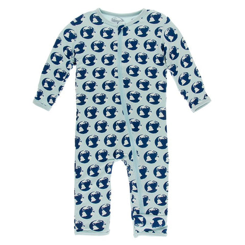 Kickee Pants Printed Zipper Coverall - Spring Sky Environmental Protection - Let Them Be Little, A Baby & Children's Boutique