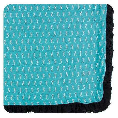 Kickee Pants Print Ruffle Toddler Blanket - Neptune Mini Seahorses - Let Them Be Little, A Baby & Children's Boutique