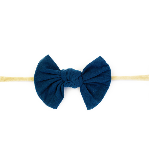 Baby Wisp Knotted Bow on Skinny Nylon Headband  - Deep Teal - Let Them Be Little, A Baby & Children's Boutique