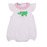 Magnolia Baby Flutter Sleeve Applique Bubble - Alligator Pink - Let Them Be Little, A Baby & Children's Clothing Boutique