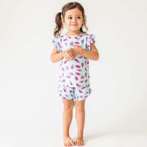 Little Pajama Co. Ruffle Short Set - Watermelons - Let Them Be Little, A Baby & Children's Clothing Boutique
