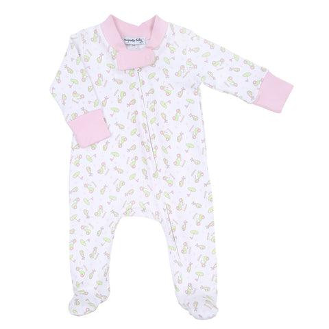 Magnolia Baby Printed Zipper Footie - On the Green Pink - Let Them Be Little, A Baby & Children's Clothing Boutique
