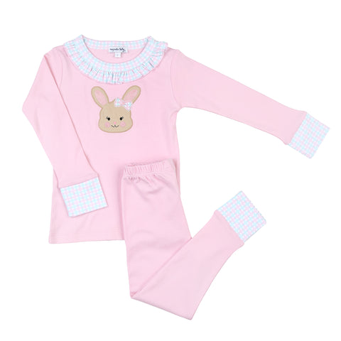 Magnolia Baby Ruffle Long Sleeve PJ Set - Happy Bunny Appliqué Pink - Let Them Be Little, A Baby & Children's Clothing Boutique