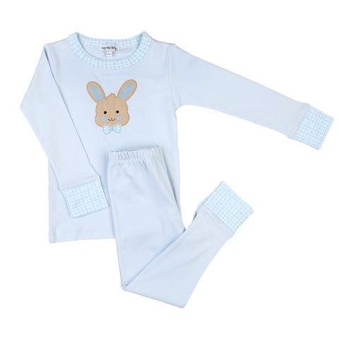 Magnolia Baby Long Sleeve PJ Set - Happy Bunny Appliqué Light Blue - Let Them Be Little, A Baby & Children's Clothing Boutique