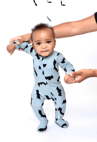 Little Pajama Co. Zip Footed Onesie - Grey Bats - Let Them Be Little, A Baby & Children's Clothing Boutique