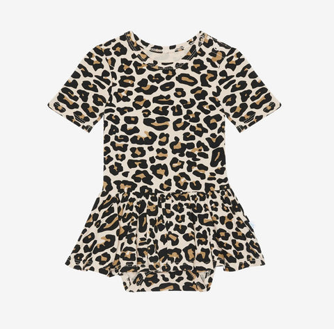 Posh Peanut Short Sleeve Twirl Skirt Bodysuit - Lana Leopard - Let Them Be Little, A Baby & Children's Boutique