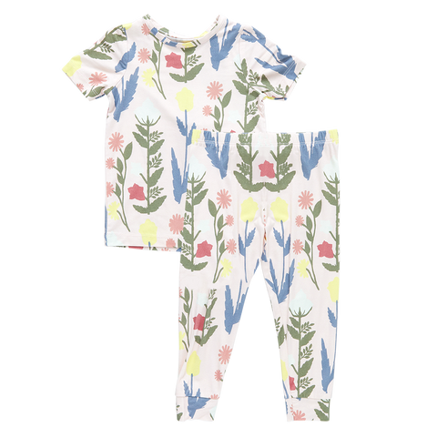 Pink Chicken Short Sleeve Bamboo PJ Set - Pink Paper Floral - Let Them Be Little, A Baby & Children's Clothing Boutique
