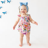Posh Peanut Ruffled Cap Sleeve Henley Bubble Romper - Watercolor Butterfly - Let Them Be Little, A Baby & Children's Clothing Boutique