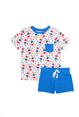 Macaron + Me Short Sleeve Pocket Tee with Shorts Set - Patriotic Ice Cream - Let Them Be Little, A Baby & Children's Clothing Boutique