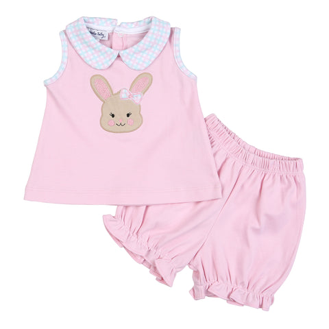 Magnolia Baby Appliqué Collared Sleeveless Shorts Set - Happy Bunny Pink - Let Them Be Little, A Baby & Children's Clothing Boutique